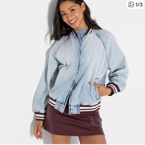 Wild Fable Light Blue Denim Jacket with Maroon Trim